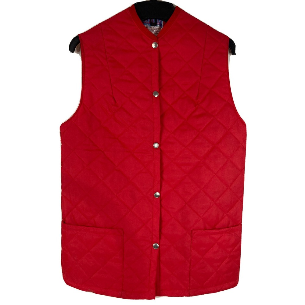 VTG Husky‎ LTD of Tostock England 34 L Quilted Red Button Up Nylon Vest EUC